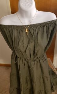 Olive Linen Strapless Dress